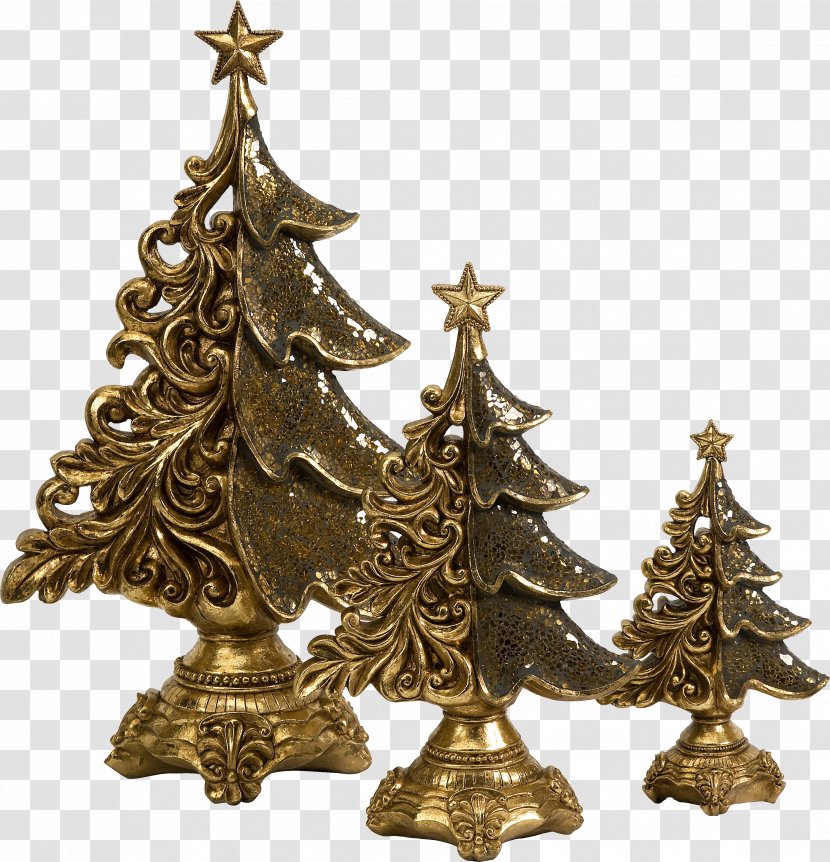 Christmas Tree New Year Spruce Clip Art - Decor - Golden Statue Transparent PNG