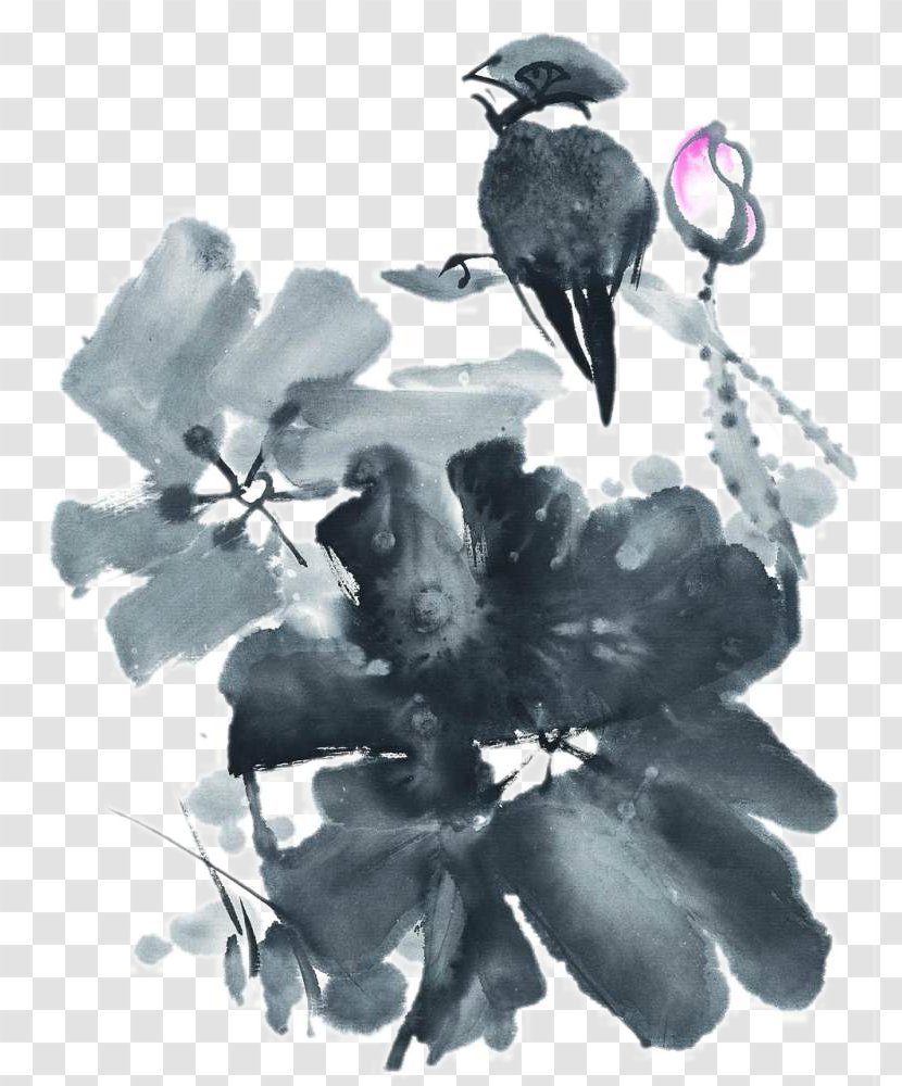 Ink Wash Painting Chinese - Bird - Lotus Transparent PNG
