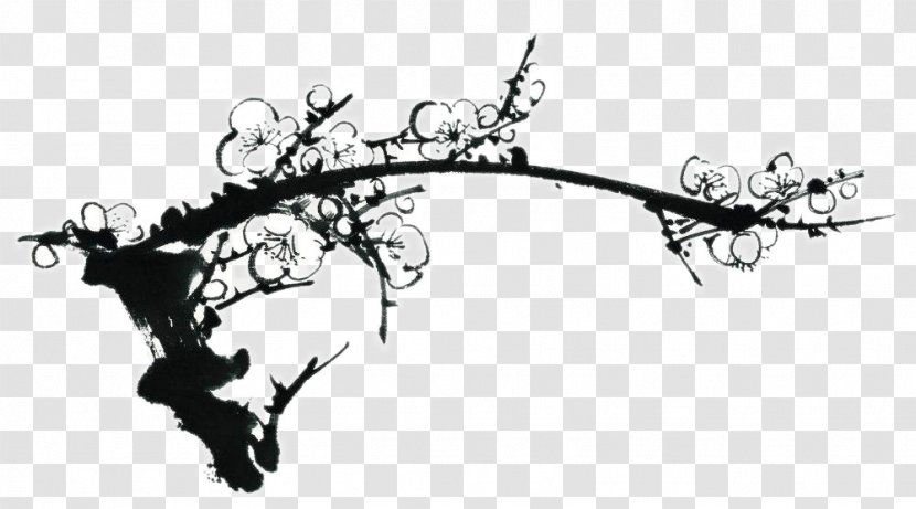 Ink Wash Painting Plum Blossom Four Gentlemen Chinese - Flower Transparent PNG