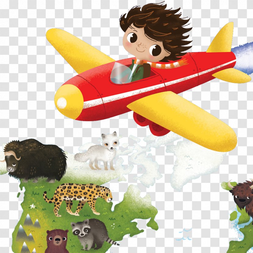 Airplane Drawing Illustration - Hand-painted Animal Fly Boy Transparent PNG