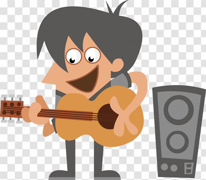 Clip Art - Cartoon - Little Boy Playing Guitar Vector Transparent PNG