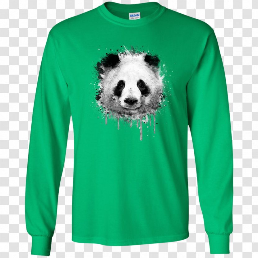 Long-sleeved T-shirt Hoodie Gildan Activewear - Sweatshirt - Watercolor Panda Transparent PNG