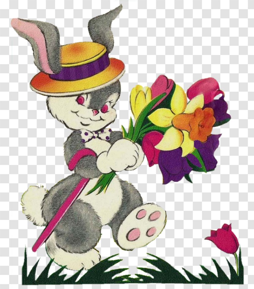 Easter Bunny Rabbit Floral Design Clip Art - And Flowers Transparent PNG