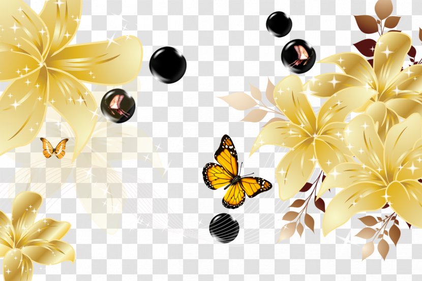 Butterfly Yellow Living Room Desktop Wallpaper - Lilium - Flower Dream Transparent PNG