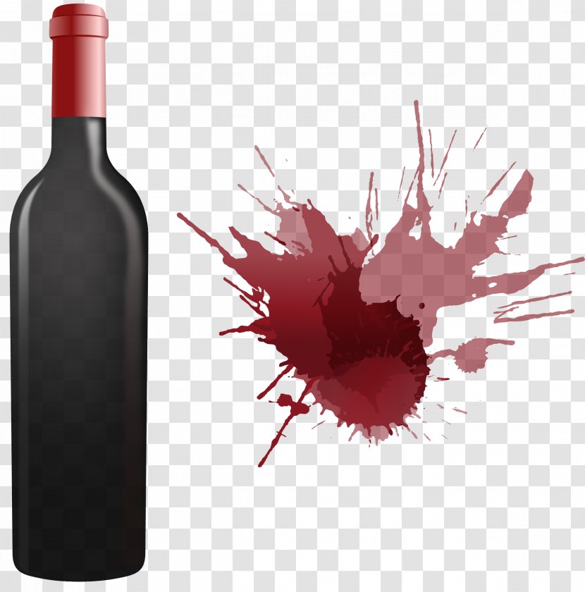 Red Wine Stain Bottle - Stained Glass - Vector Hand Painted Transparent PNG