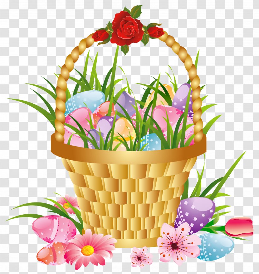 Flower Basket Clip Art - Easter - With Eggs And Flowers Picture Clipart Transparent PNG