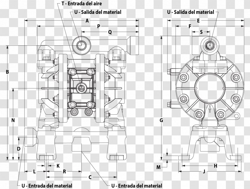 Diaphragm Pump Bomba Neumática Technical Drawing Pneumatics - Plan Transparent PNG