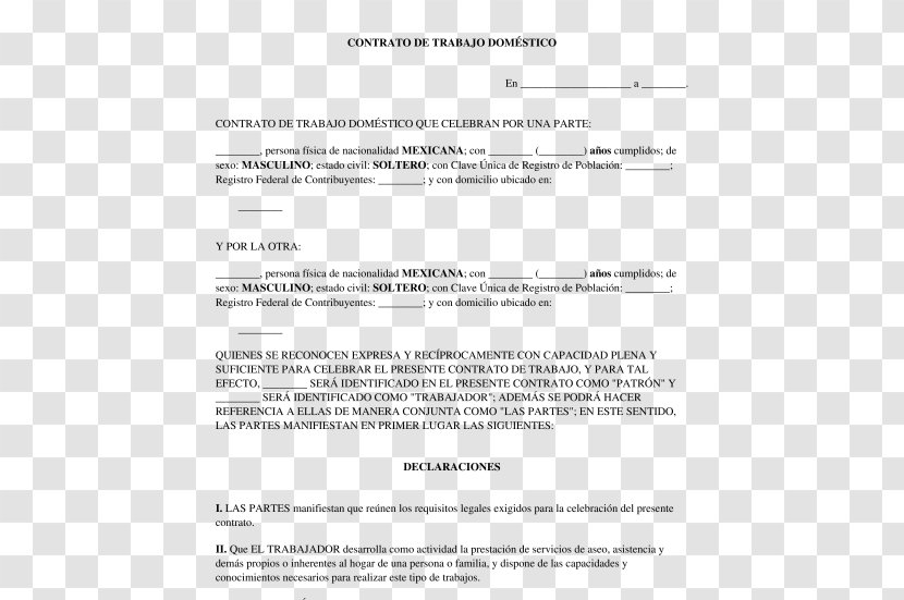 Document Employment Contract Laborer Domestic Worker - Contrato Transparent PNG