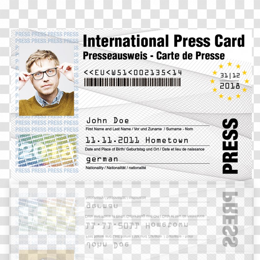 Press Pass News Media Journalism Journalist Fake - Card Transparent PNG
