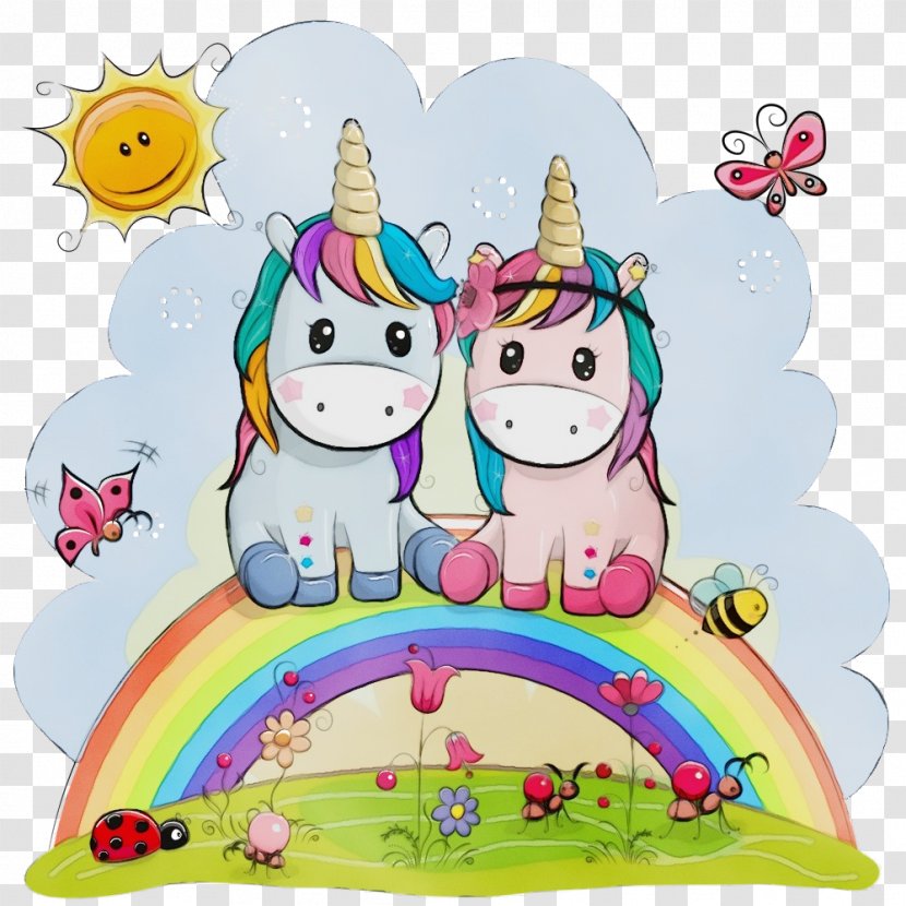 Cartoon - Cute Unicorn - Wet Ink Transparent PNG