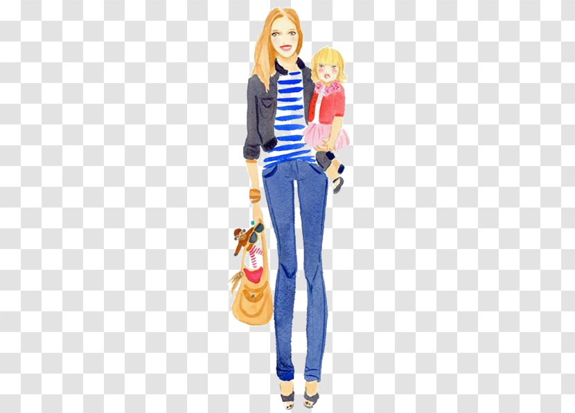 Watercolor Painting Fashion Illustration Drawing - Shoe - A Woman Holding Child Transparent PNG