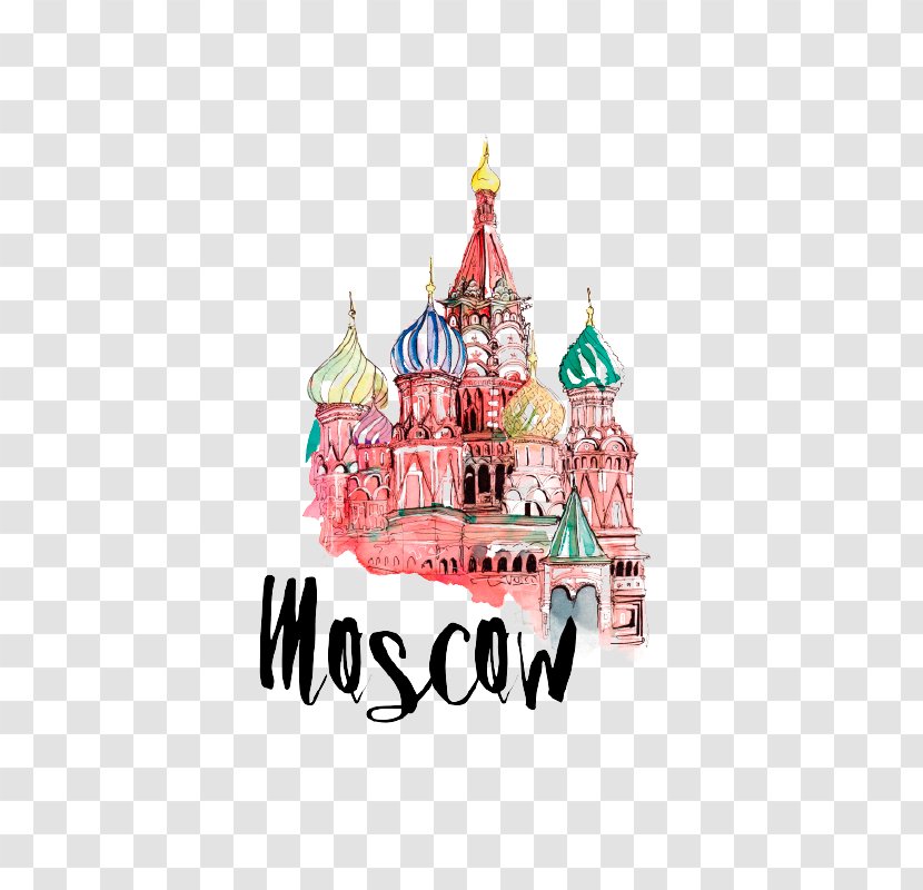 Saint Basil's Cathedral Red Square Spasskaya Tower Watercolor Painting Clip Art - Christmas - Moscow City Transparent PNG