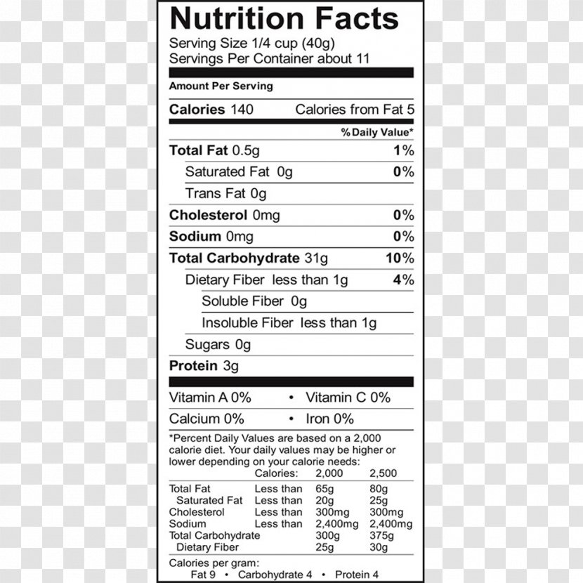 Pancake Nutrition Facts Label Brown Rice Serving Size Transparent PNG