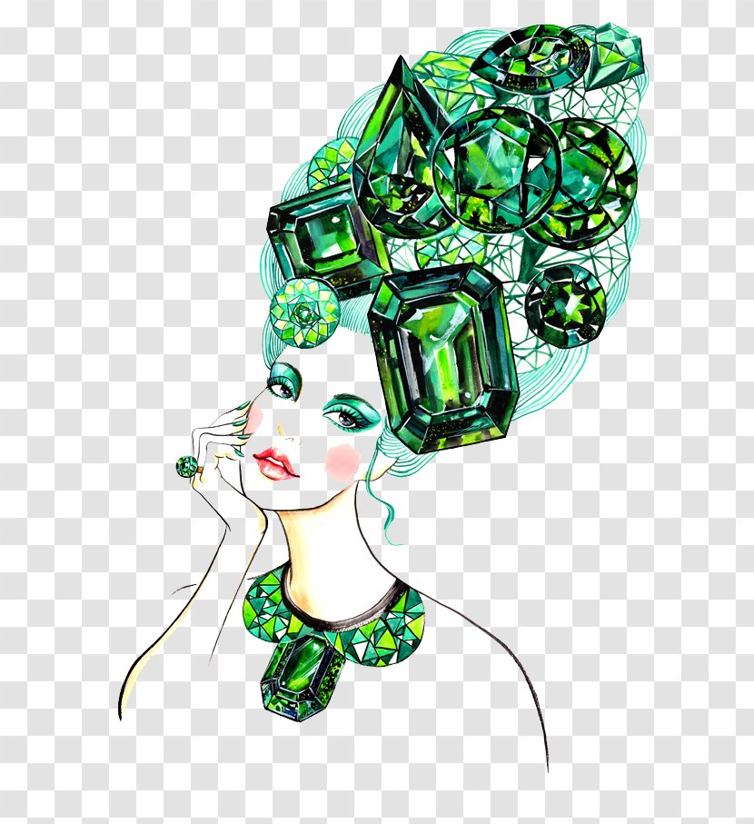 Fashion Illustration Design Designer - Fictional Character - Hand-painted Hair Female Gem Transparent PNG