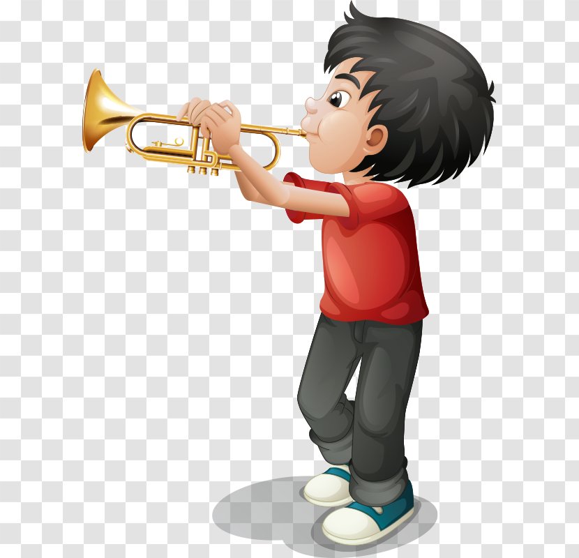 Musical Instrument Musician Clip Art - Cartoon - Cute Children Play Trumpet Transparent PNG
