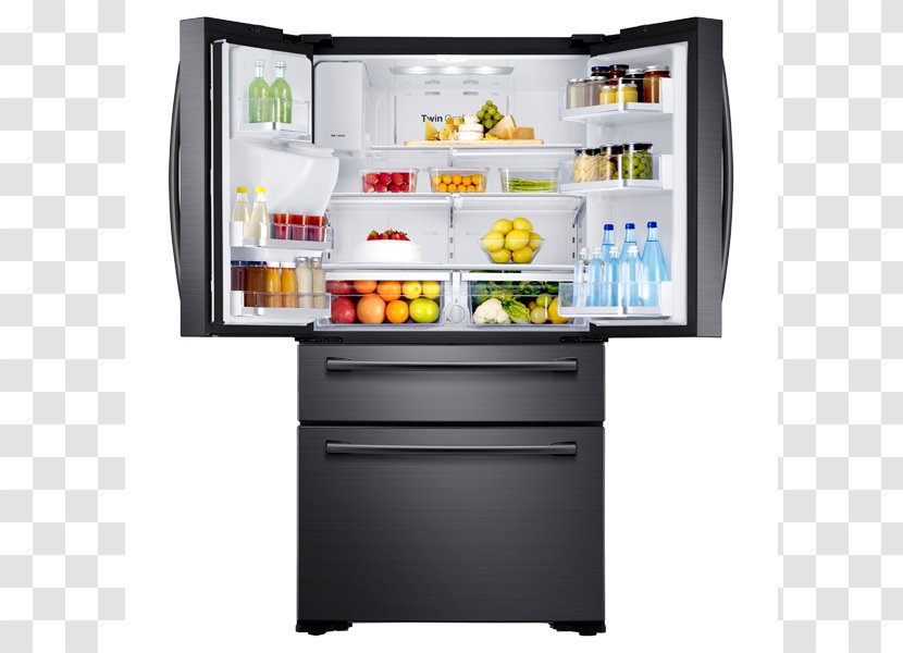 Samsung RF28JBEDB Food ShowCase RH77H90507H 28 Cu. Ft. 4-Door French Door Refrigerator - Steel Transparent PNG