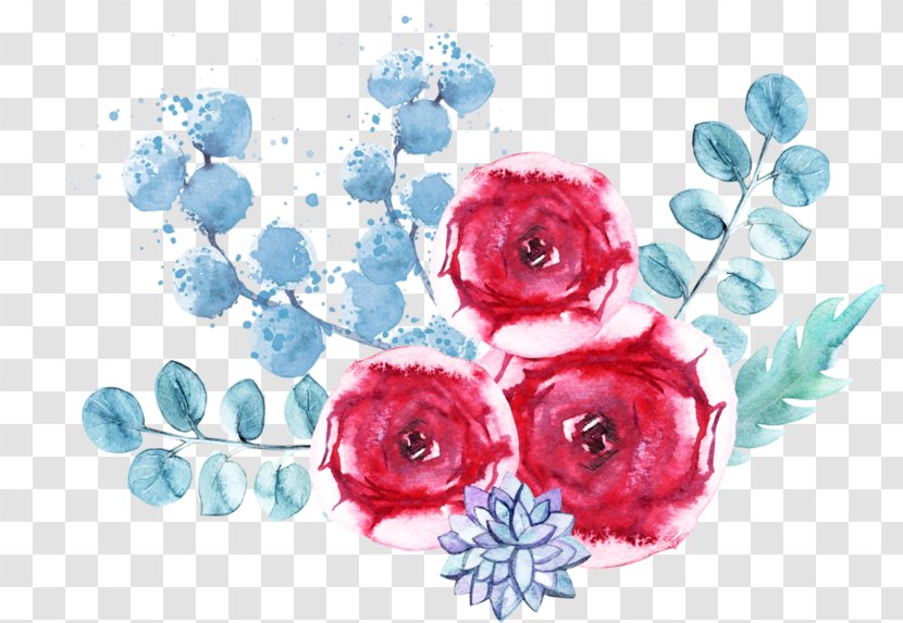 Blue Watercolor Flowers - Ink - Paint Rose Transparent PNG