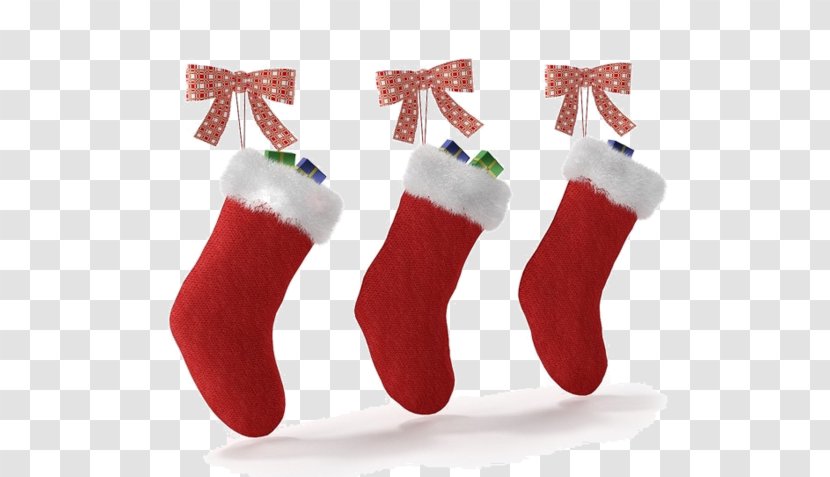 Santa Claus Christmas Stocking Gift Sock - Cartoon Red Socks Bow Transparent PNG