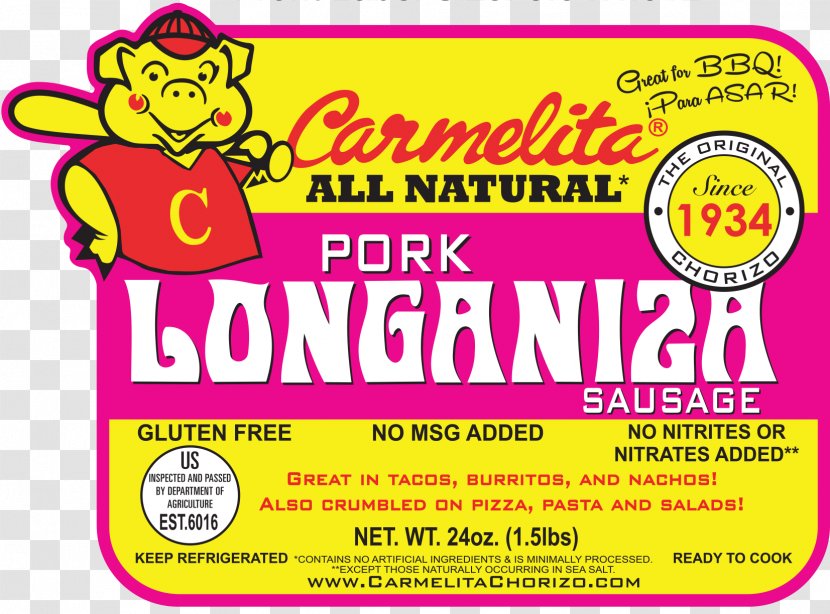 Longaniza Chorizo Pork Recipe Pig - Food - Logo Transparent PNG