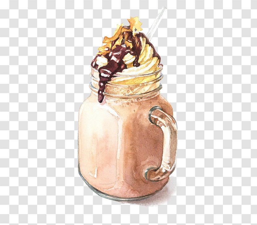 Iced Coffee Watercolor Painting Drawing Illustration - Dessert - A Glass Of Ice Cream Transparent PNG