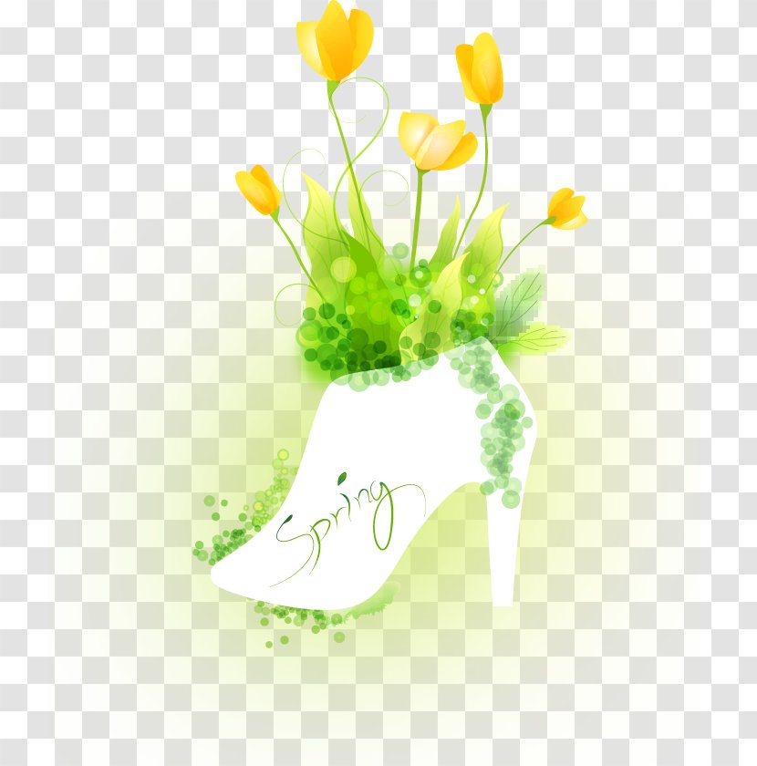 Flower High-heeled Footwear - Grass - Hand-painted Flowers Heels Transparent PNG
