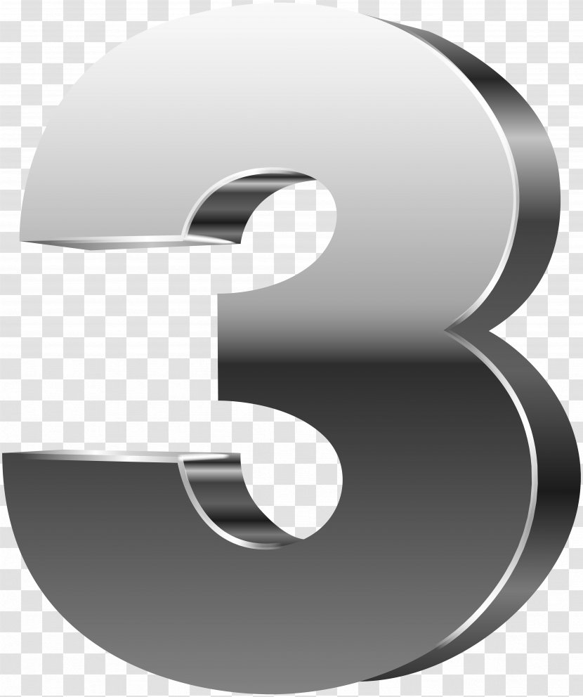 Number 3D Computer Graphics - Monochrome - Three Silver Clip Art Image Transparent PNG
