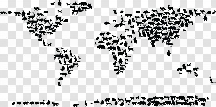 World Map Globe Clip Art - Projection - Animal Silhouettes Transparent PNG