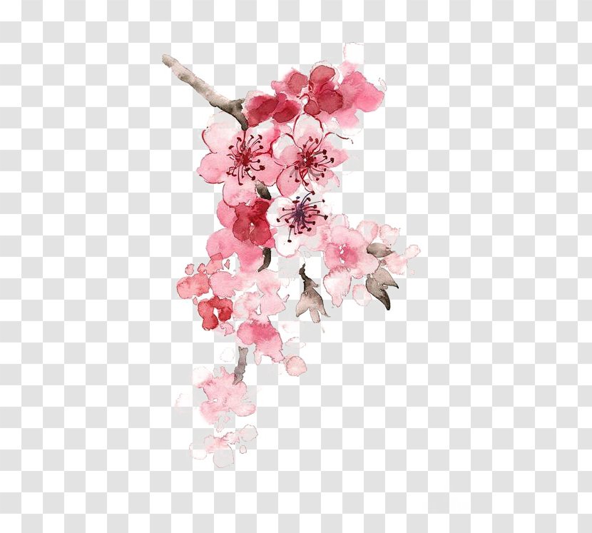 Cherry Blossom Watercolor Painting Chinese - Printmaking - Ink Peach Transparent PNG