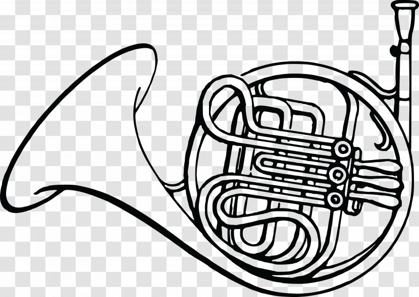 French Horns Coloring Book Drawing Musical Instruments - Flower - Frenchhornblackandwhite Transparent PNG