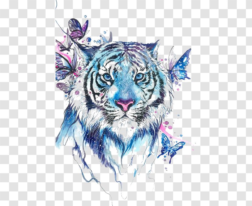 Tiger Butterfly Abziehtattoo Flash - Big Cats - Drawing Transparent PNG