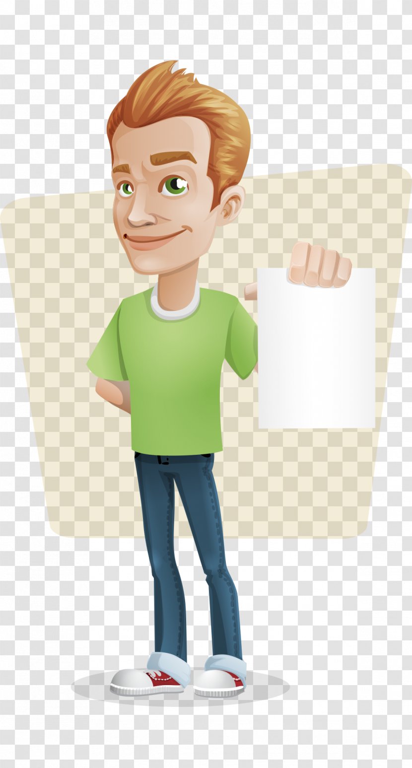 Female Euclidean Vector Illustration - Hand-painted Cartoon Casual Man Holding The Paper Transparent PNG