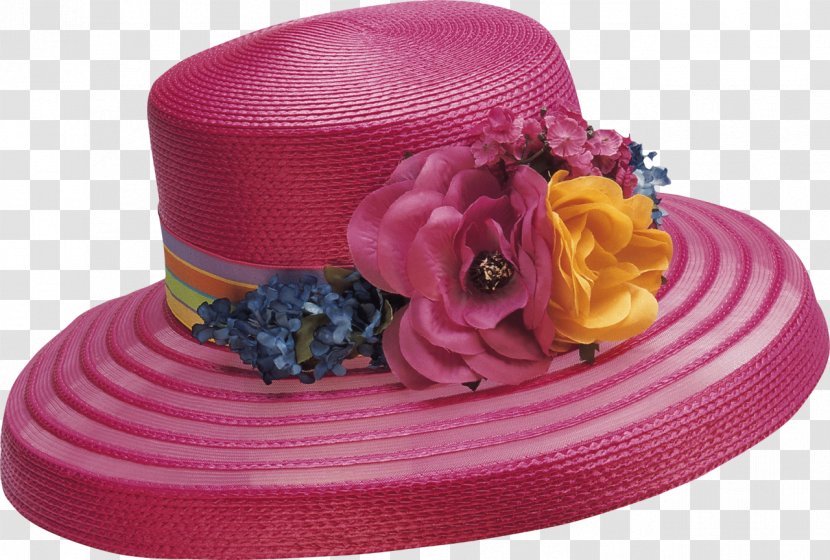 Organza Pink Ribbon Color Hat - Woman Transparent PNG