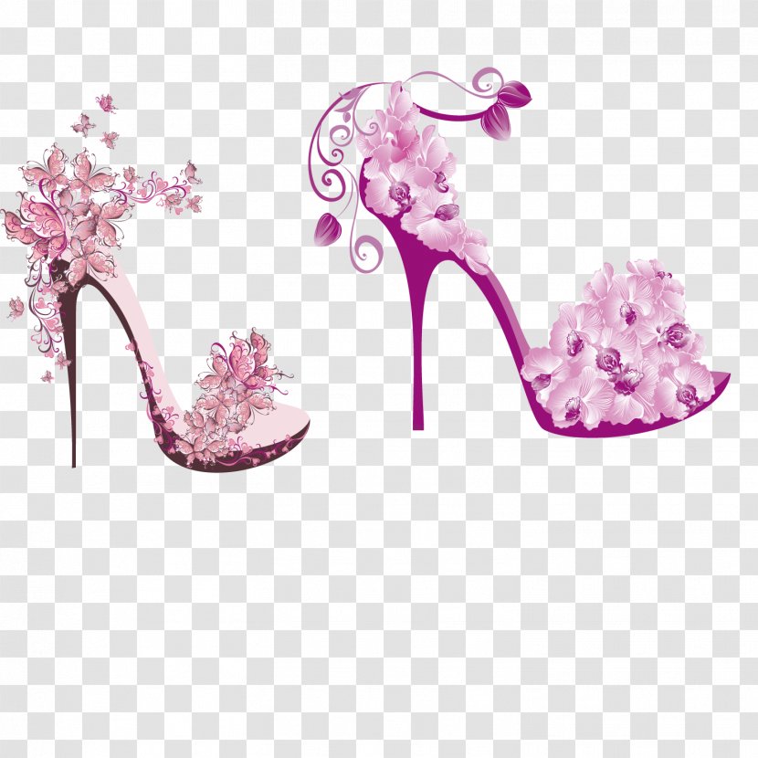 Flower Floral Design Shoe High-heeled Footwear - Pink - Flowers High Heels Transparent PNG