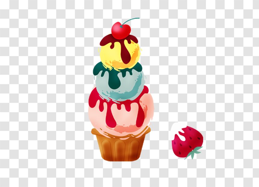 Ice Cream Sundae Drawing - Flower - Cartoon Hand Painted With Strawberry Transparent PNG
