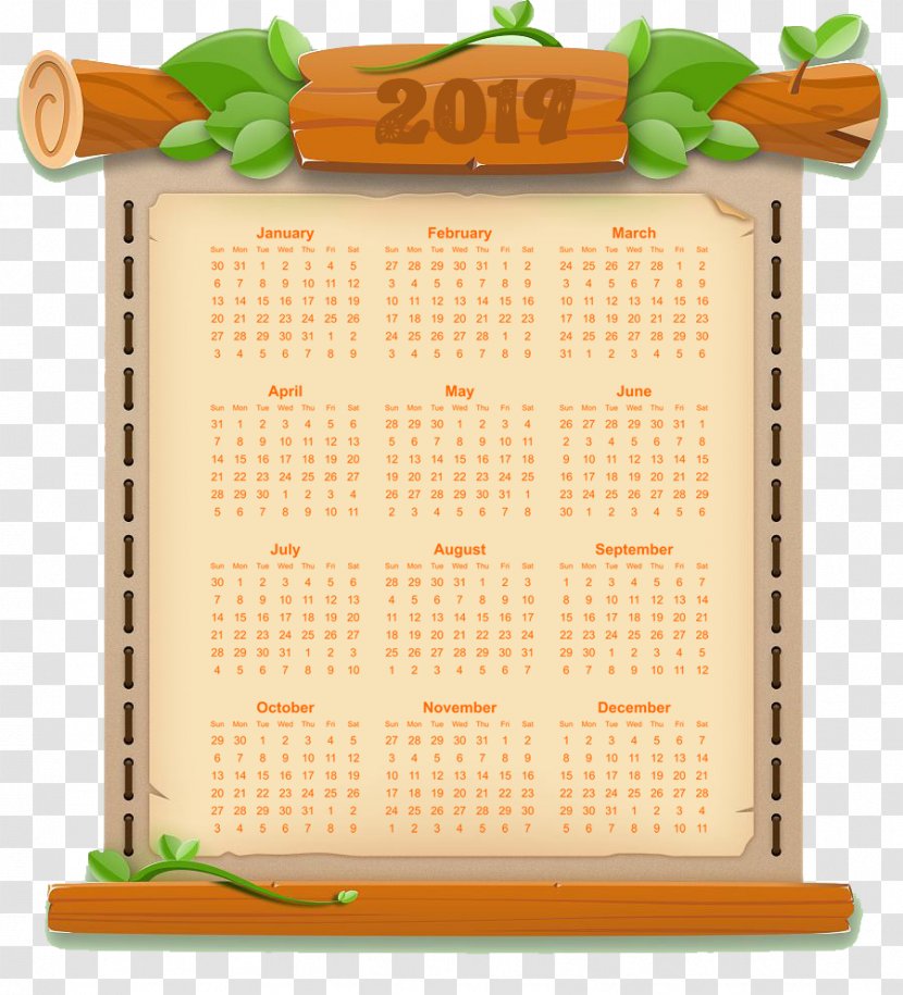 Vintage 2019 Calendar Printable Year-Long On Page. - Video Games Transparent PNG