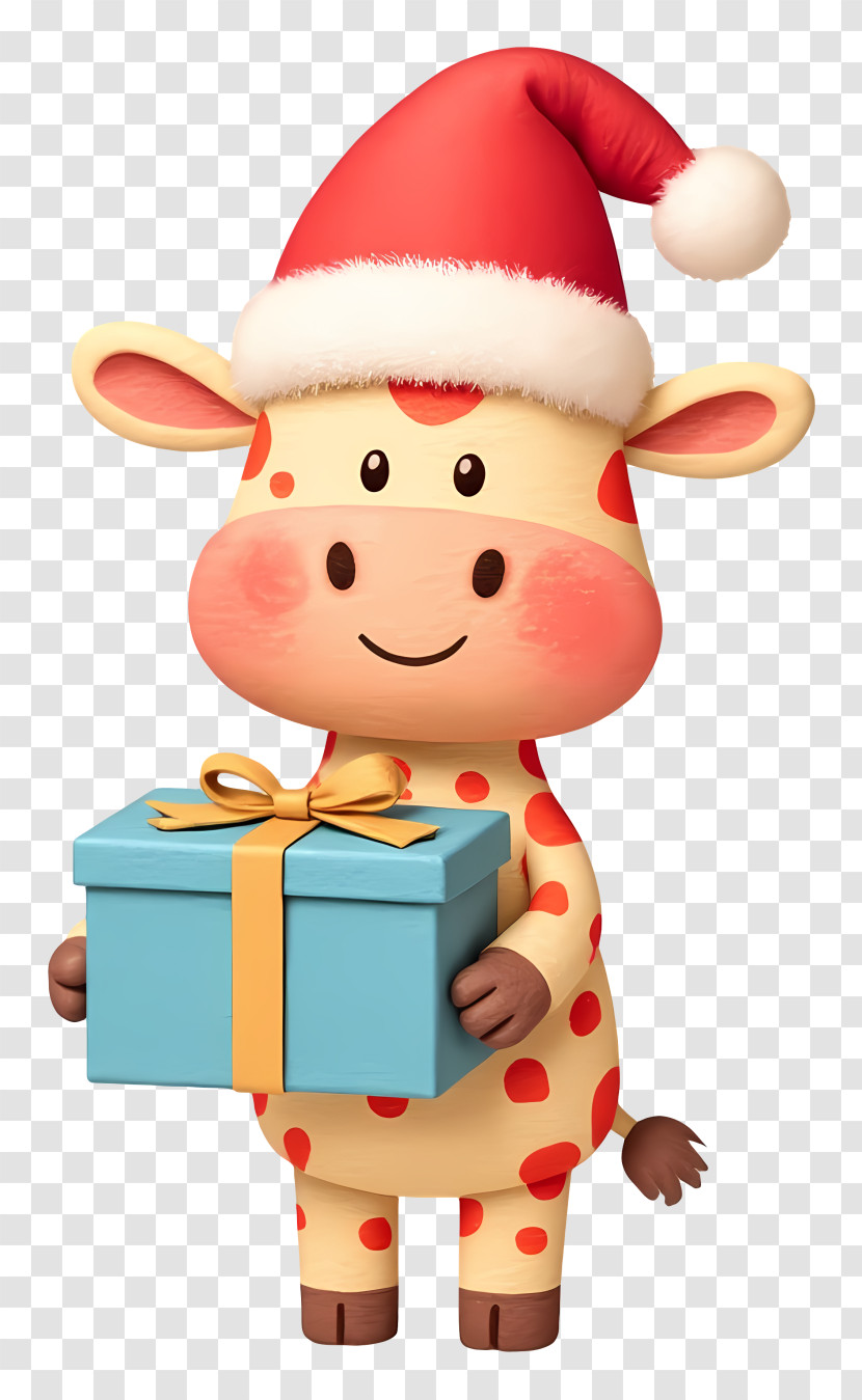 Giraffe Holding Christmas Gift Box - Cute Cow Holding Gift Transparent PNG