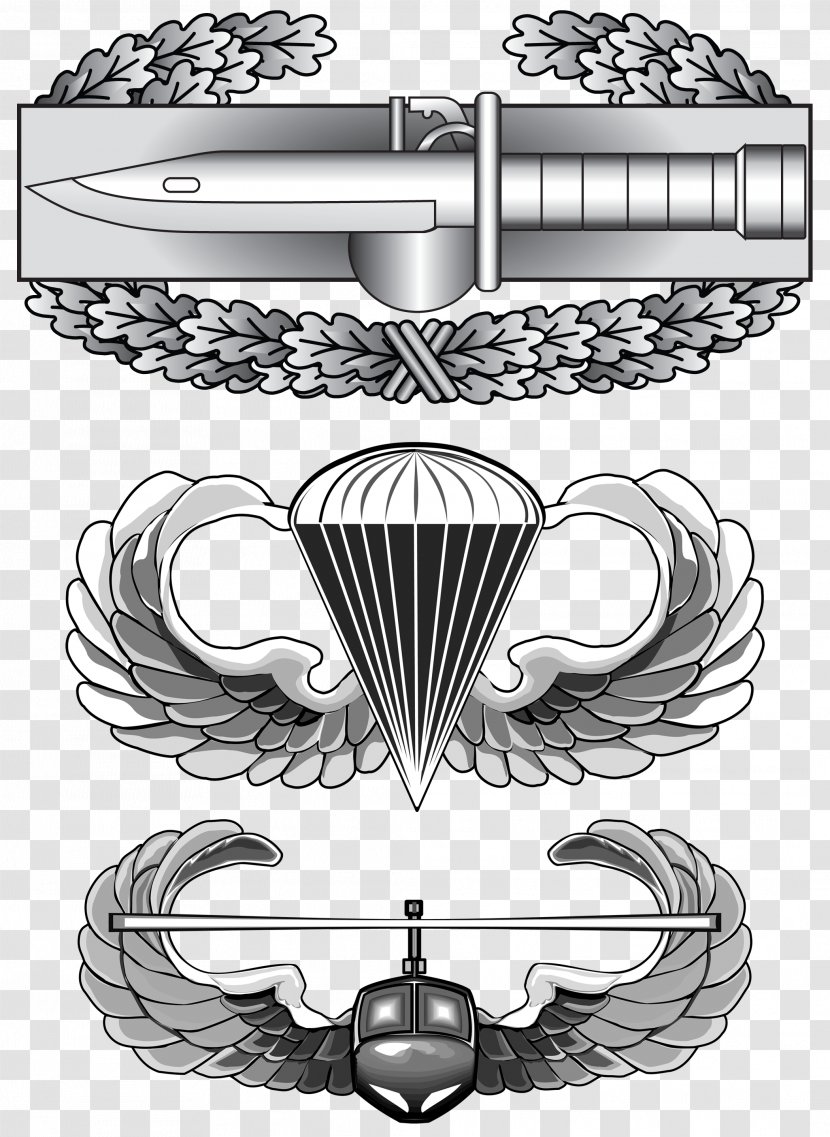 United States Army Air Assault School Badge Combat Infantryman Action - Line Art - Clipart Transparent PNG