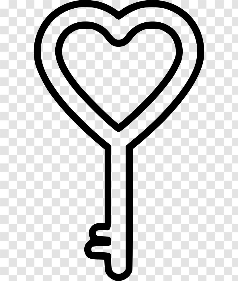 Clip Art - Black And White - Heart Key Transparent PNG