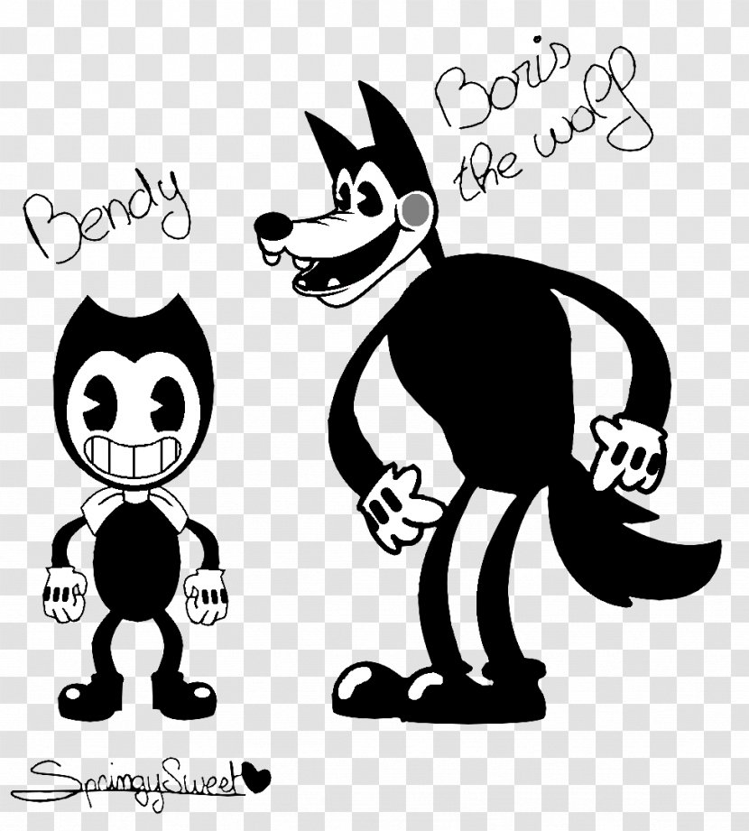 Five Nights At Freddy's Bendy And The Ink Machine Dog Drawing Clip Art - Vertebrate - Monochrome Transparent PNG