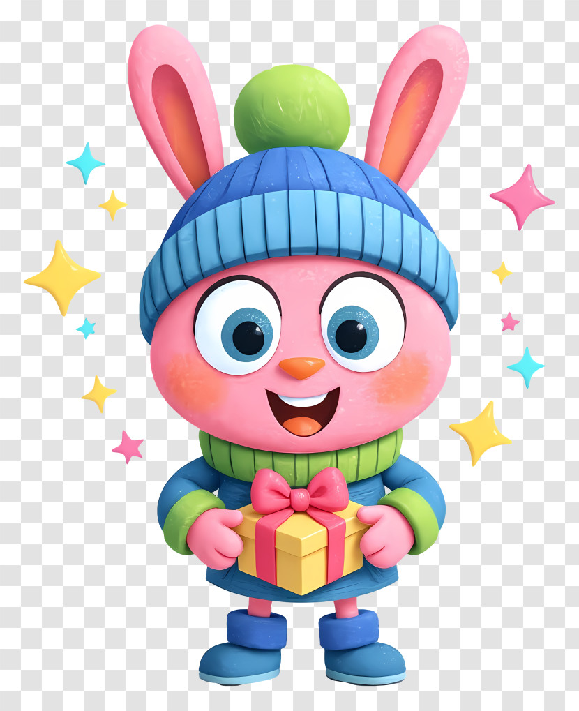 Bunny Holding Gift Box - Cute Pink Bunny With Present Transparent PNG