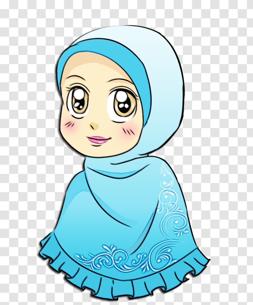 Hijab Cartoon - Head - Smile Line Art Transparent PNG