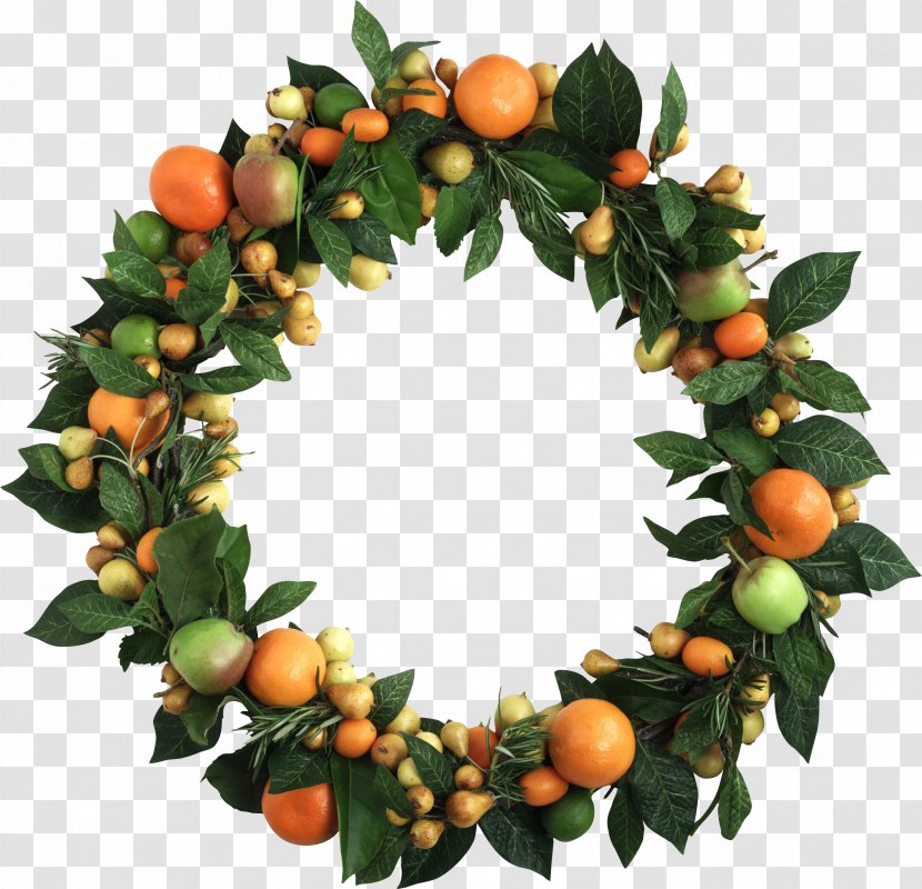 Wreath Fruit Christmas Clip Art - Orange - Green Transparent PNG
