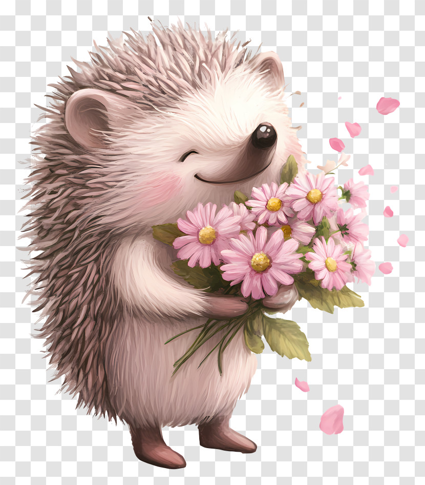 Hedgehog With Flowers - Cute Hedgehog Holding Flowers Transparent PNG