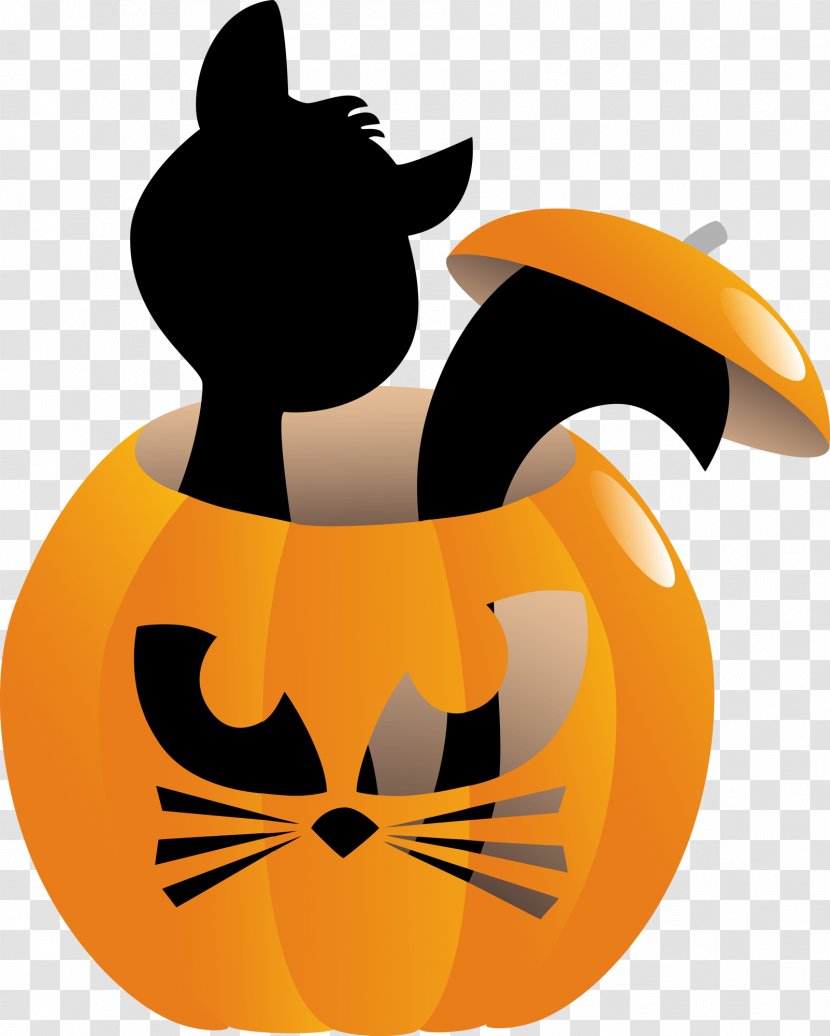 Cat Pumpkin Halloween Jack-o-lantern Clip Art - Black Transparent PNG