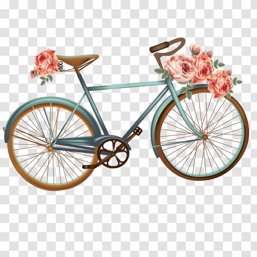 Bicycle Flower Euclidean Vector Illustration - Blue Rose - Bike Transparent PNG