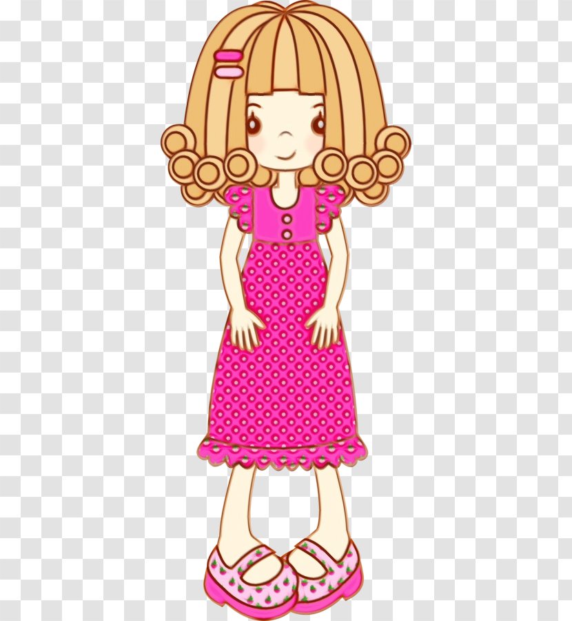 Doll Pink Barbie Dress Clip Art - Watercolor - Magenta Toy Transparent PNG