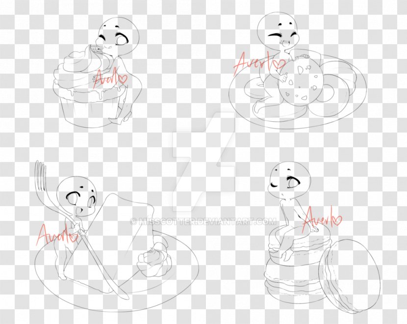 Sketch Line Art Illustration Clip Ear - Cartoon - Macaron Cake Transparent PNG