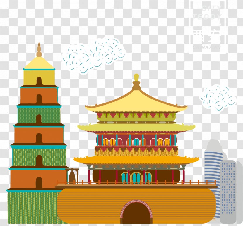 Xi An - Tourist Attraction - Xi'an Flat Landmarks Transparent PNG