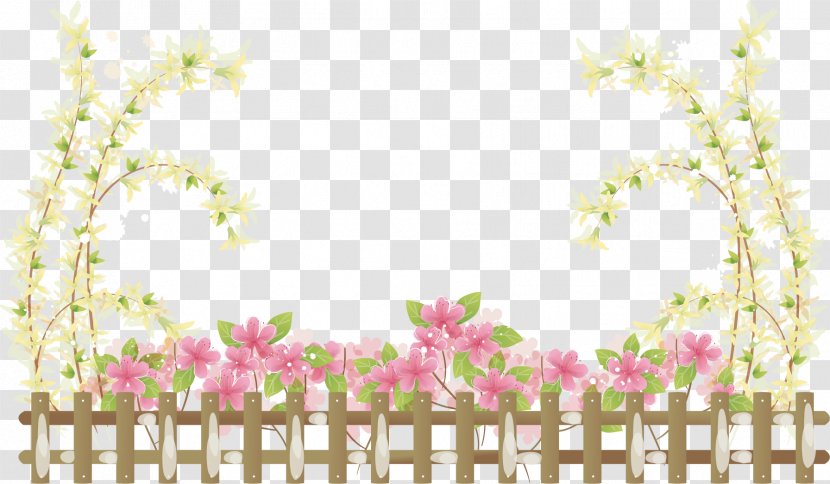Fence Chain-link Fencing Wire Garden - Pink - Hand-painted Flowers Border Transparent PNG