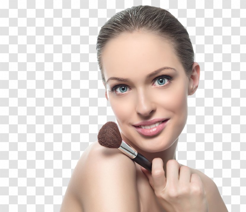 Make-up Paintbrush Cosmetics Rouge Face Powder - Female Model Holding Makeup Brush Transparent PNG